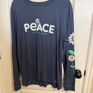 Life Is Good Navy Crewneck Tee with Motivational Patch
